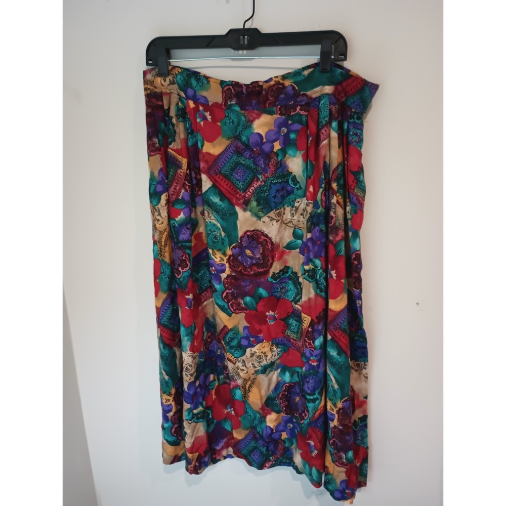 Vintage 90s Boho Art To Wear Floral Rayon Skirt Size 36 Distinctly Different USA